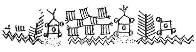 Drawing showing detail of bronocice clay pot images including wheeled cart. (Click on image to view larger).